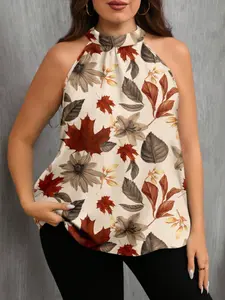 Women's Summer New Halter Neck Fitted Sleeveless Printed Floral Slim Fit Vest Top, Casual Fashion Backless Blouse, Stylish and Comfortable