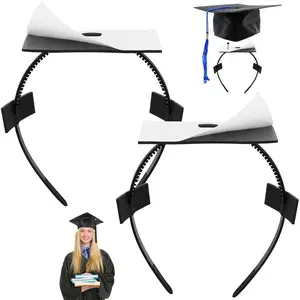 2 Pack Graduation Cap Headband, Grad Cap Hairband Insert for  Graduation Hat Headband,  for Graduates Students Accessories Black