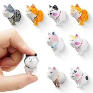 Cute Cat Design Fridge Magnet, 9 Counts/set Cartoon Cat Fridge Magnet Decoration, Home Decor for Kitchen, Kitchen Accessories, Room Decor
