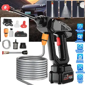Portable Cordless Pressure Washer, 21V Electric Power Washer Gun with 5 Batteries, 6 Spray Modes, High Pressure Car Washer Kit for Car, Bike, Window, Outdoor Cleaning