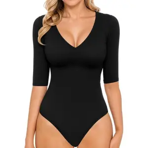 Women's V-neck half sleeved jumpsuit 3/4 sleeve slim fit jumpsuit sexy outdoor shirt top