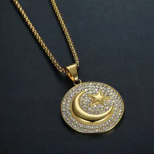 2025 New 1pc Muslim Crescent and Star Islamic Necklace Amulet Islamic Jewelry Gift for Friends