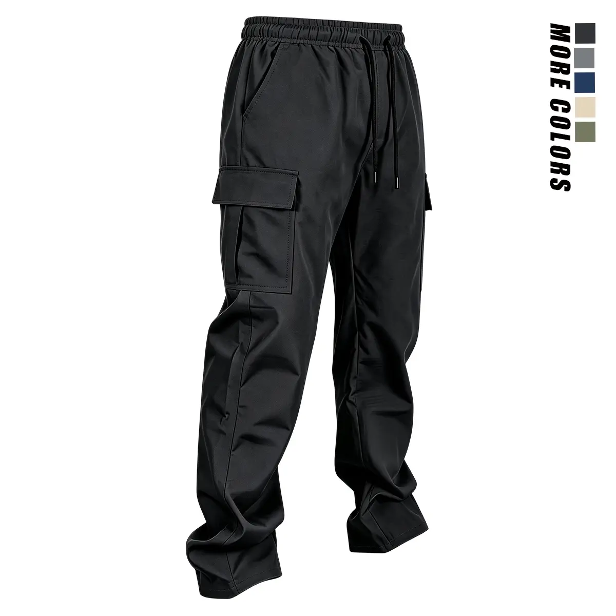 Menswear Men’s Elastic Drawstring Cargo Pants - Multi-Pocket, Loose Straight-Leg, Lightweight Casual Trousers for Everyday Streetwear & Travel
