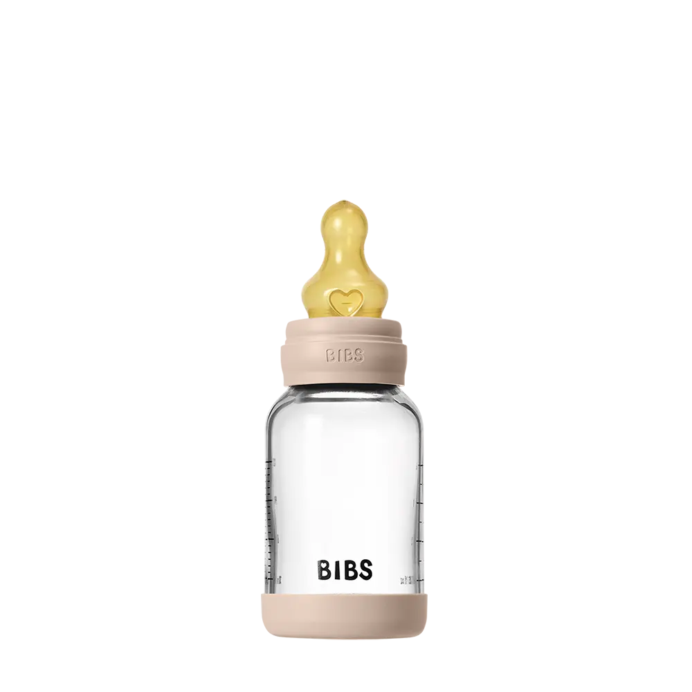 BIBS Baby Glass Bottle Set 4oz with Natural Rubber Latex Nipple - Blush