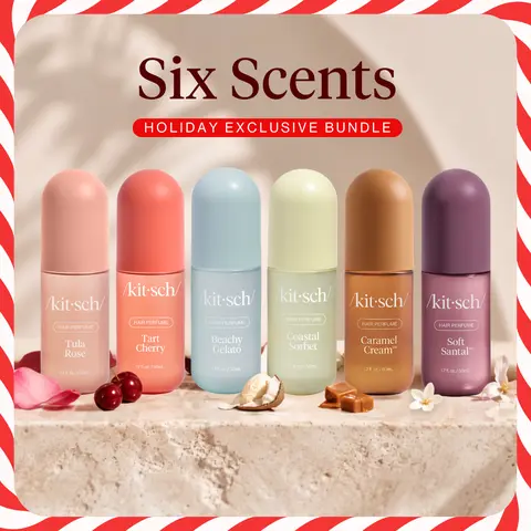 Kitsch Six Scents Holiday Exclusive Bundle | 6 Full-Size Hair Perfumes | Tula Rose, Tart Cherry, Beachy Gelato, Coastal Sorbet, Caramel Cream & Soft Santal | Christmas Gift Set