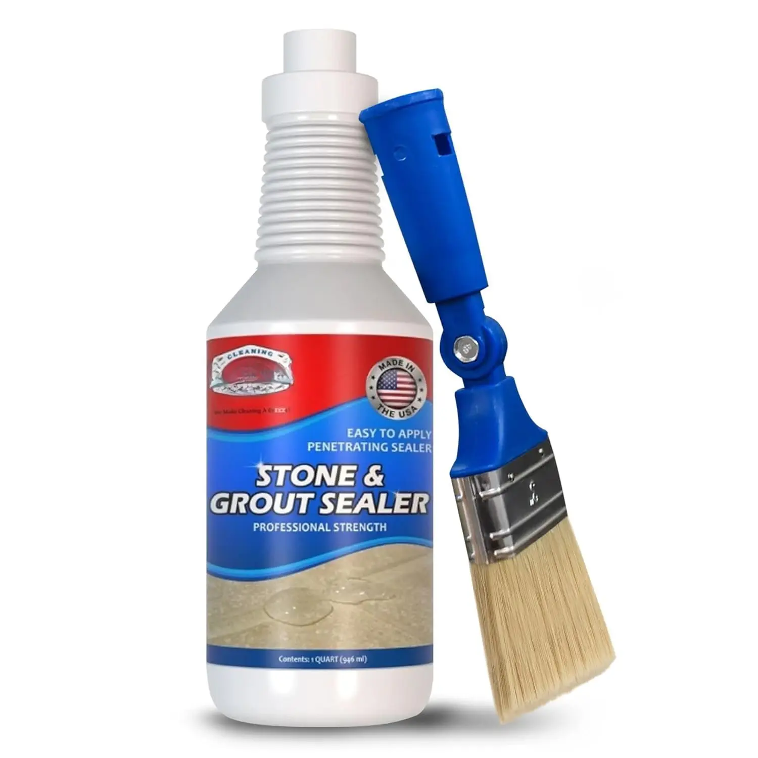 Grout Sealer & Stand-Up Brush Combo:  Floor Tile & Shower Sealant, Heavy Duty Protection for Kitchen & Bathroom, Safeguard Marble, Ceramic & Granite Surface -32 oz Sealer & Brush Set