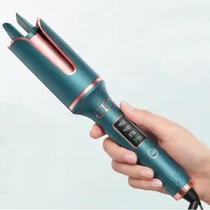 Automatic Rotating Curling Iron -  CURLPRO Beach Waves Curling Wand, Portable Hair Curler, 500 Million Ionic, Dual Voltage & Lightweight for Travel, Ceramic Coating, 1 Inch, Pink