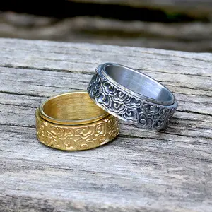 GTHIC Vintage Auspicious Cloud Stainless Steel Spinner Ring for Men Women Daily Wear Fashion Jewelry