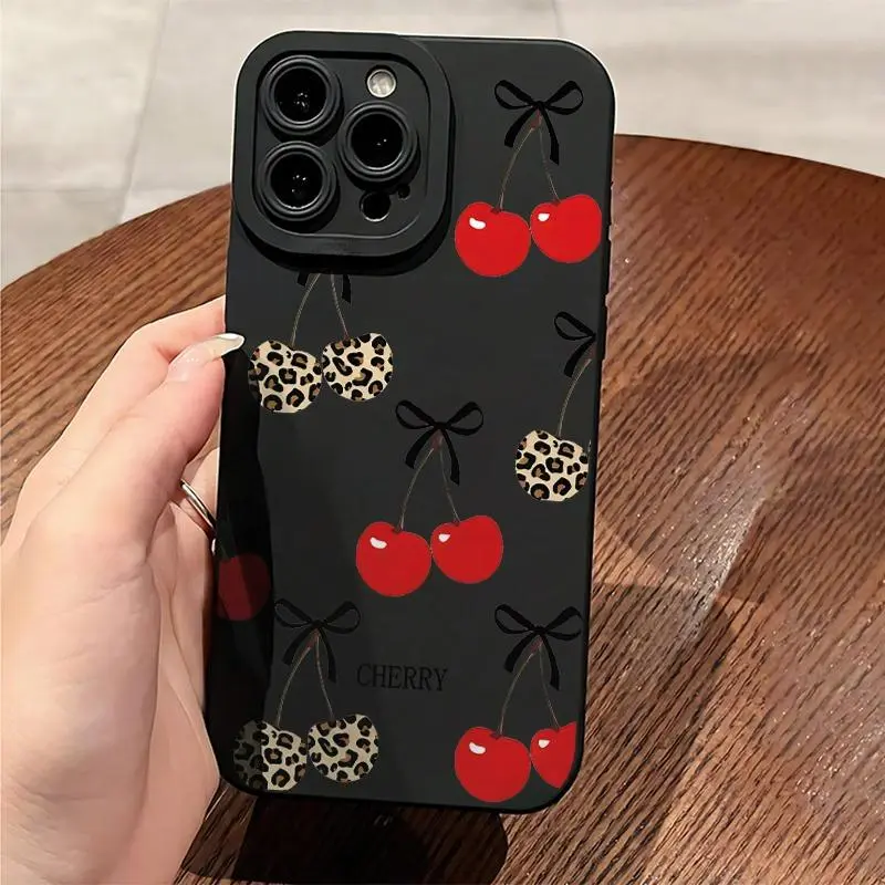 Protective iPhone Case with Full-Screen Red Cherry & Leopard Print, Precise Cutouts, Smartphone/Cellphone/Handheld Devices Protection for iPhone 17,16/15/14/13/12 & Pro Max Series - Birthday, Holiday Gift for Friends