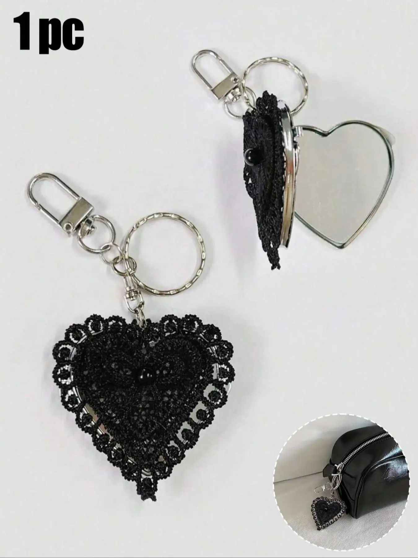 Black Black Silk Heart Bow Decor Mirror Keychain, Vintage Y2k Cute Versatile Bag Charm， Y2k Cute Versatile Keychain，Bag Decor Keychain，Key Charms, Accessories Small Gifts，For Women On Birthdays, Valentine'S Day, Mother'S Day
