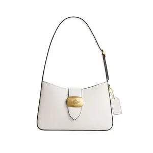 COACH Eliza 25 Monochrome Crescent Crossbody Handbag for Women with Fixed Strap and Turn-Lock Closure in Chalk White Leather
