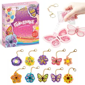 Diamond Painting for Kids DIY Butterfly & Flower Shaker Keychain Kit, Fun & Shake Glitter Craft Set with 10 Keychains, Colorful Confetti Art Toys for Girls Ages 4+