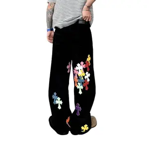Men's jeans cross loose straight leg casual wide leg pants cross embroidered jeans jogging pants men's sports pants fitness girls' sports pants loose sports pants 90s loose jeans men's pants sports pants men's pants street wear