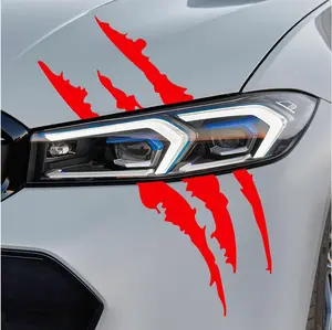 PCS Claw Mark Decals for Car, Headlight Sticker Waterproof Vinyl Stripes Scratch Decal, Monster Claw Scratch Mark Sticker Car Exterior Decor for SUV Pickup Truck (Red)