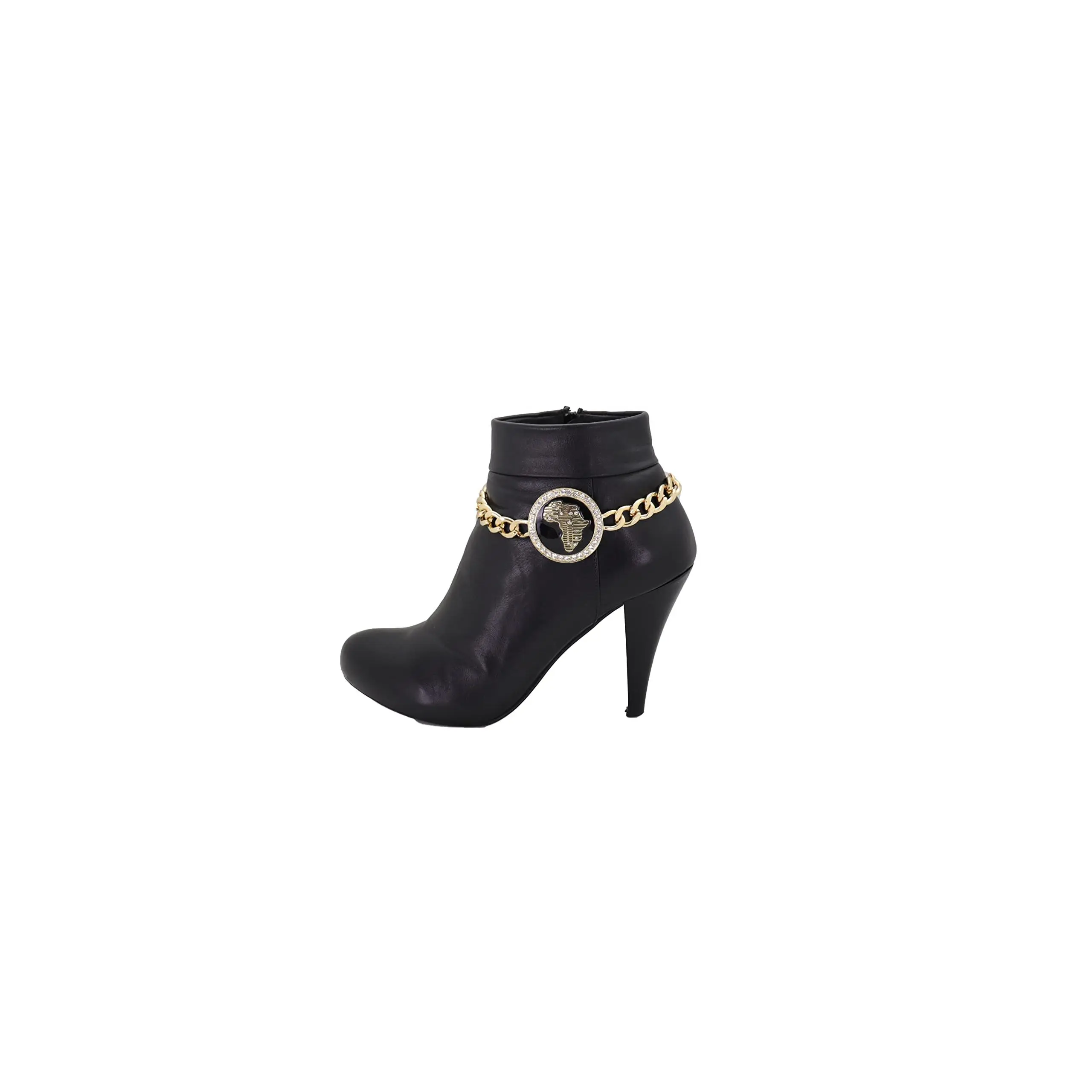 Women Fashion Gold Metal Western Boot Bracelet Chain Shoe Anklet African Map Continent Charm Bling