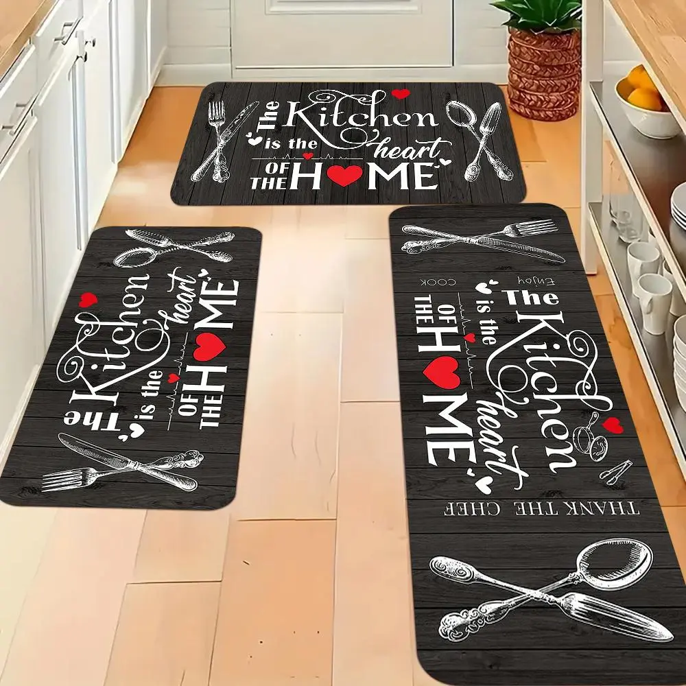 2pcs/3pcs, Home Kitchen Mat Set - Kitchen Knife Fork Spoon Pattern Kitchen Decor, Flannel Rug, Suitable for Sink, Bedroom, Living Room, Dining Area