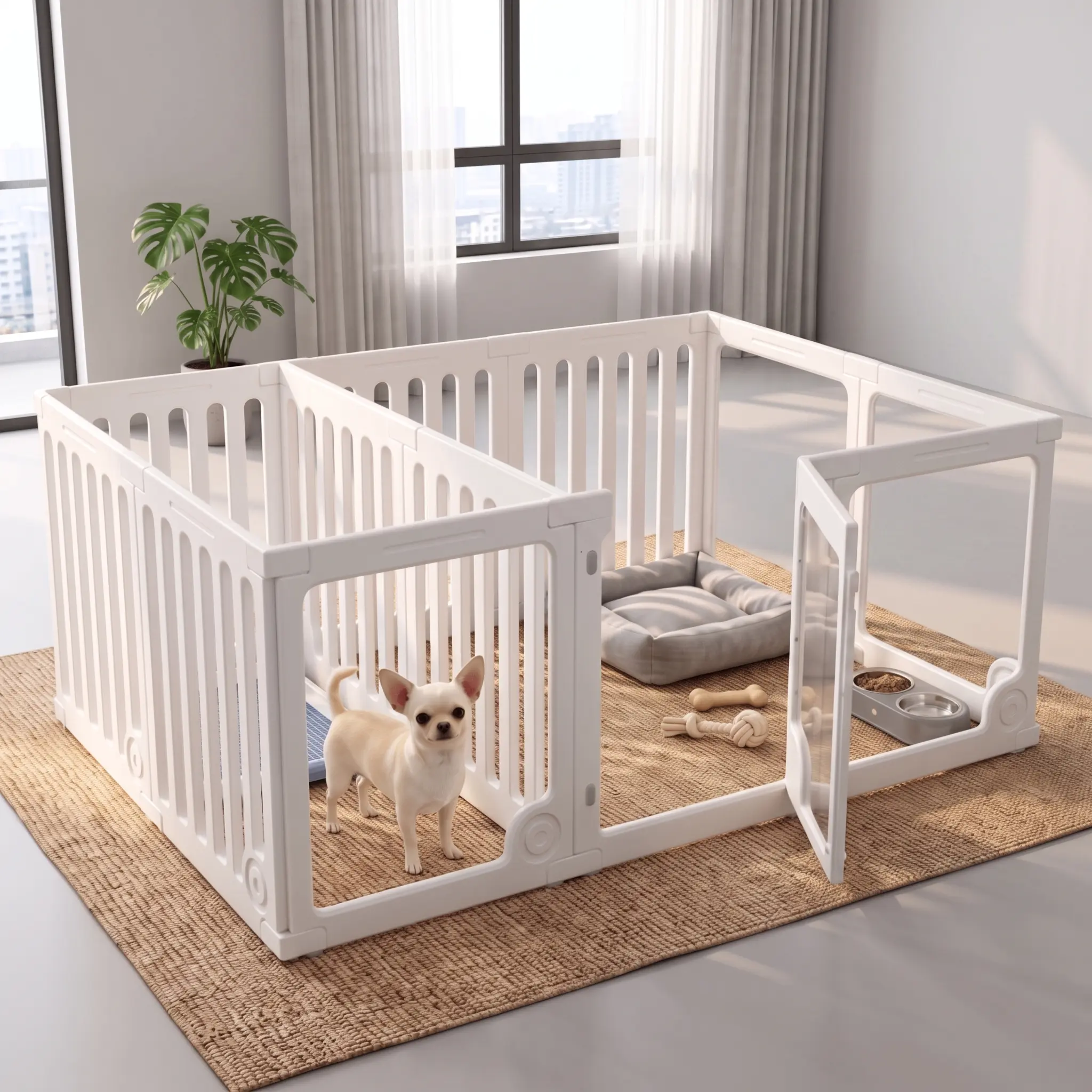 Transparent Pet Playpen with Door, 10/12 Panels 24" Tall Dog Fence, 360° Wide View Anti-Anxiety Puppy Pen, Double Reinforced Non-Slip Suction Cups, Tool-Free Assembly, Indoor Outdoor for Small Dogs