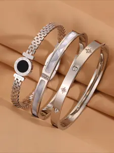 3pcs exquisite and fashionable stainless steel bracelet set, uniquely designed, perfect for dates, parties, gatherings, and daily commuting, making it an ideal gift to express love, Stackable Bracelets, Elegant Jewelry Bracelet