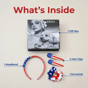 Match Day Ready!  Sparkly Red White & Blue Hair Set (Headband + Clips + Scrunchie)