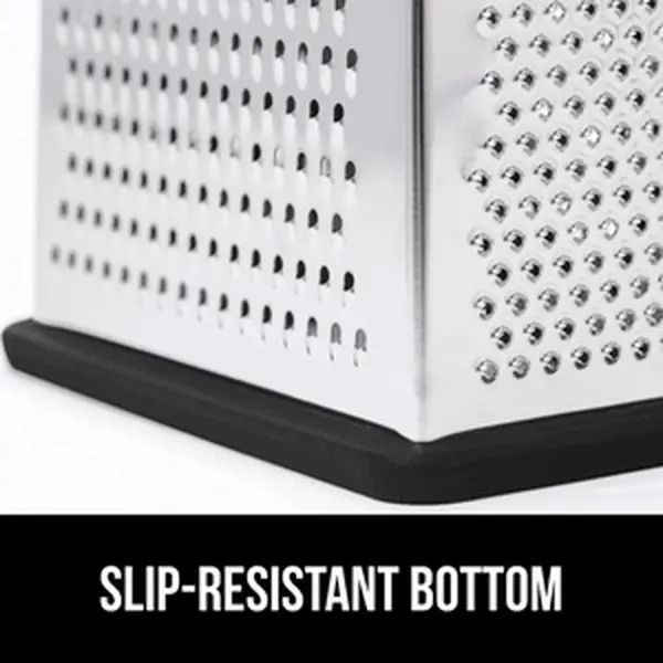 Fmdeals Stainless Steel Box Grater, XL Size 4 Sided with Soft Grip Handle and Slip Resistant, Dishwasher Safe Kitchen Handheld for Cheese, Parmesan, Vegetable with Detachable Container, Black