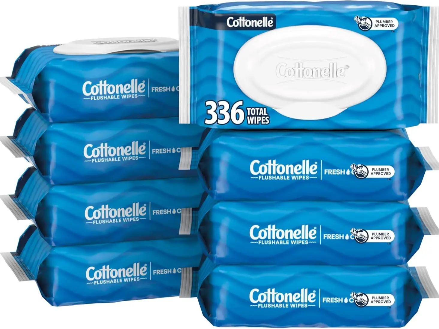 Cottonelle Fresh Feel Flushable Wet Wipes, Adult Wet Wipes, 8 Flip-Top Packs, 42 Wipes Per Pack (336 Total Wipes), Packaging May Vary