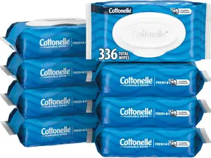 Cottonelle Fresh Feel Flushable Wet Wipes, Adult Wet Wipes, 8 Flip-Top Packs, 42 Wipes Per Pack (336 Total Wipes), Packaging May Vary