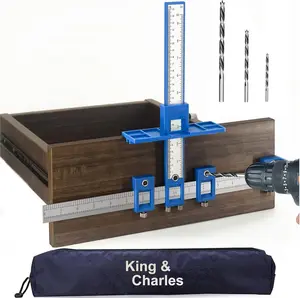 Cabinet Hardware Jig, King&Charles Cabinet Handle Jig with 3pcs Point Wood Drils Bits, Use for Handles Pulls Knobs on Drawers/Doors, Wood Drilling Dowelling Guide Set.