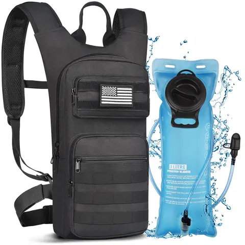 Unisex Heavy-Duty Hydration Backpack with 3L TPU Water Bladder (3.5" Diameter Opening), 17L Nylon+TPU Material, Tactical Molle System, 4 Separate Zippered Pockets, 1.81lb, 11.81"x18.11"x1.57", Easy-Fill Handle, Ideal for Hiking, Hunting, Climbing&Run