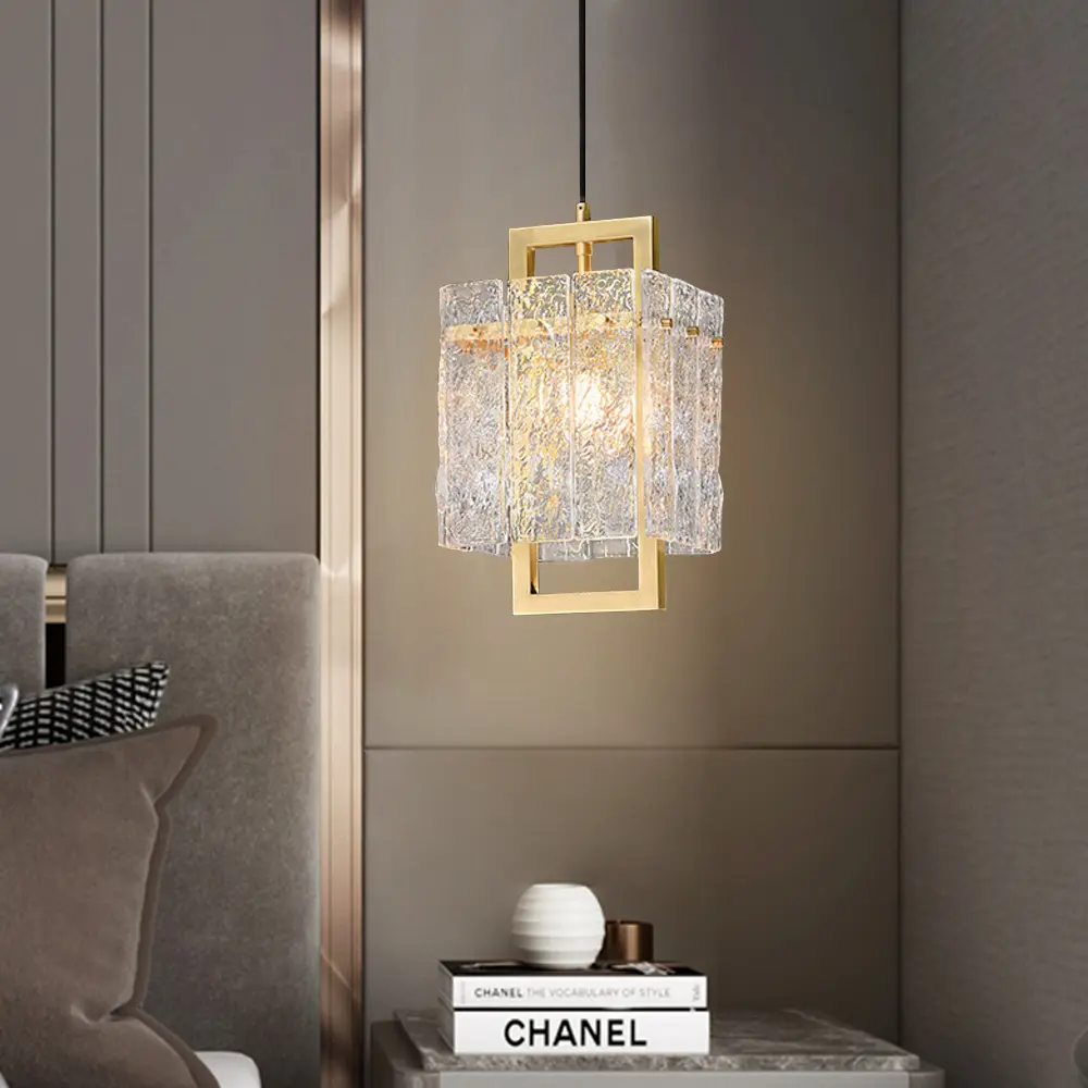 Homary Jewell Contemporary Pendant Light, 1-Light Brass Single Pendant with Water-Ripple Glass Shade, Aesthetic Pendant Lights, Artistic Ceiling Lights
