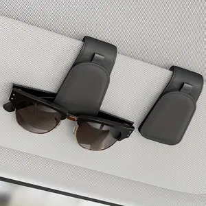 2 Pack Magnetic Faux Leather Sunglass Holder, Eyeglass Hanger Clip for Car Sun Visor, Suitable for Different Size Eyeglasses