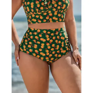 BLOOMCHIC Plus Size Citrus Print High-Rise Waist Tummy-Control Skinny-Cut Polyester Blend Pull-On Closure Swim Bottoms, Summer 2026 Mother's Day Pick, M-6X, Tummy Control Swimwear & Swimsuits 2026 Summer Vibes Swimweek