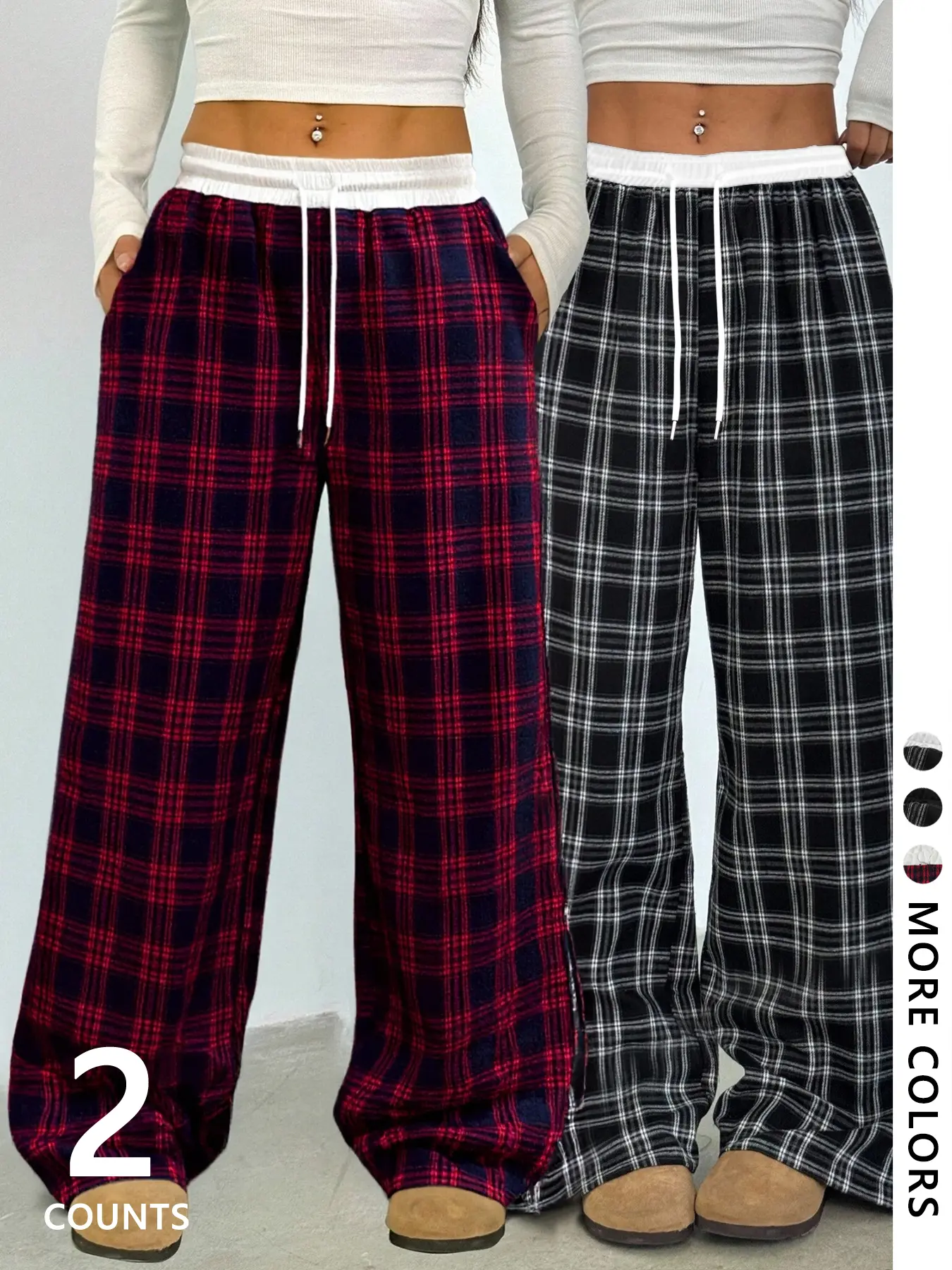 Women's Plaid Sweatpants Set, Casual Loose Fit Drawstring Waist, Fashion Streetwear for All Seasons, Youthful and Versatile, Everyday Clothes, Casual Loungewear Set, Bottoms Set, Womenswear, Checkered Lounge Set
