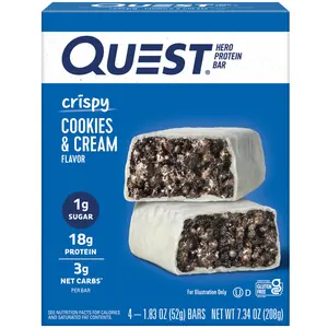 Quest Nutrition Cookies & Cream Hero Protein Bars, Low Carb, Gluten Free, 4 Count - Fiber, Sugar