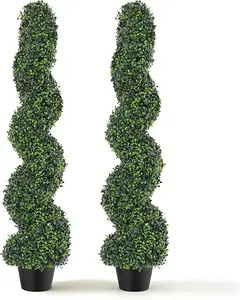 4FT Artificial Boxwood Spiral Topiary Trees Set of 2, UV Resistant Faux Evergreen Topiary Plants in Pots, Outdoor Indoor Decorative Fake Boxwood Shrubs for Front Porch, Patio, Garden, Home Decor