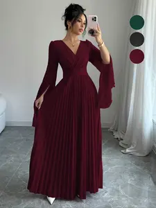 Women's Elegant Fitted A-Line Maxi Dress, Flounce Sleeves & Ruffled Hem Design, Perfect for Parties & Daily Wear, Fashionable Women's Clothing