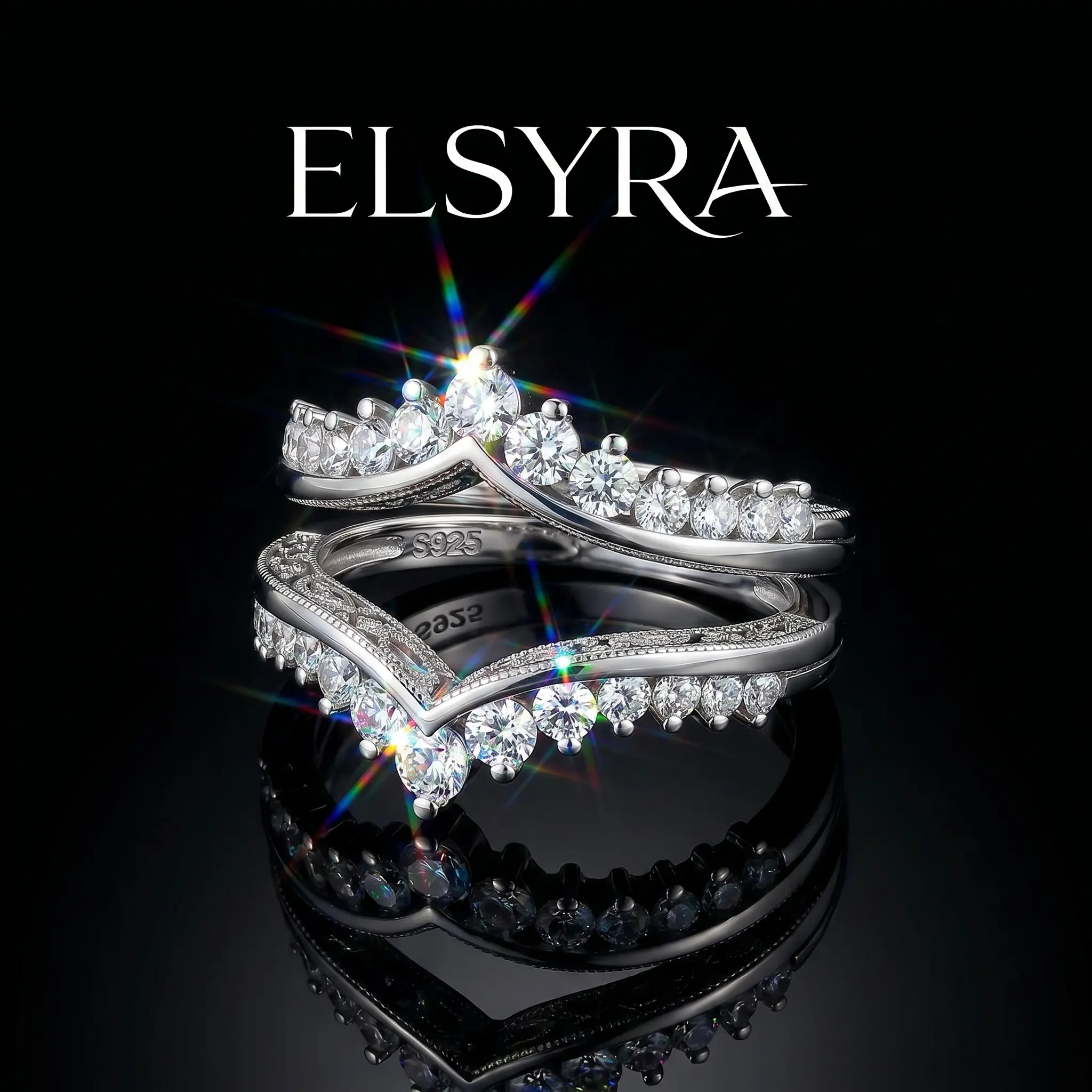 S925 Sterling Silver Ring Guard, DIY, Ring enhancer for engagement ring, Enhanced ring with 5A Cubic Zirconia Curved Wedding Bands for Women, Ideal for Birthdays,Valentine's Day, Birthdays Jewelry