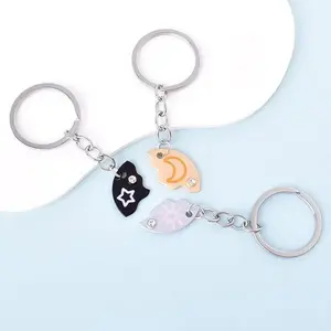 BFF Keychain for 3, Sun Moon Star Friendship Trio Puzzle Matching Keychains for Best Friends Sisters Split Set Gifts