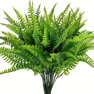 12 pieces of spring artificial plant fake Boston ferns, plastic fake ferns, large artificial ferns, outdoor artificial greenery plants, indoor garden, office porch, home decoration, Artificial Faux Greenery