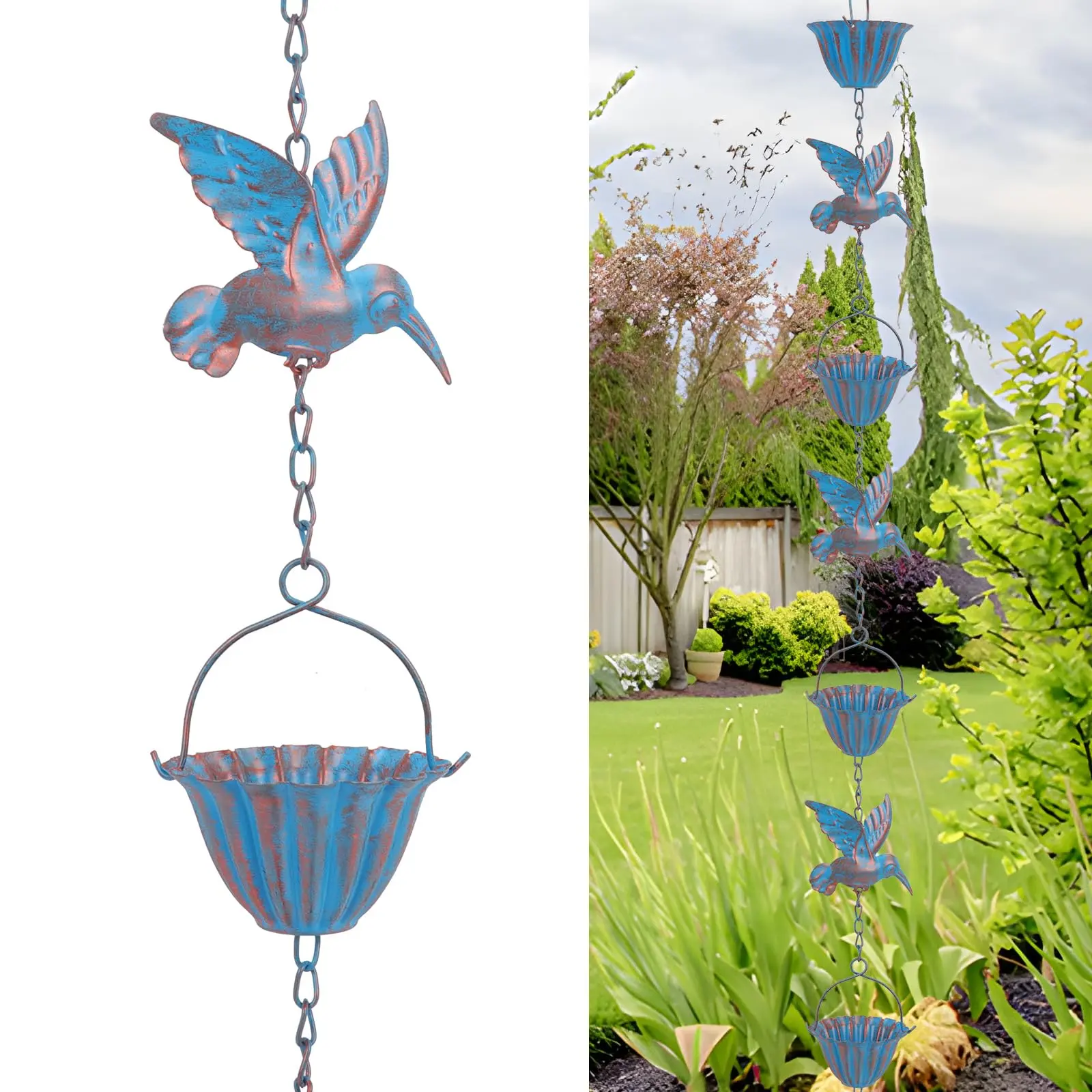 Hummingbird Metal Rain Chain for Gutters 7.8 ft Multi-Layer Powder-Coated Finish Rust-Resistant Decorative Accent for Patios Porches Gardens Easy Install Gift Idea