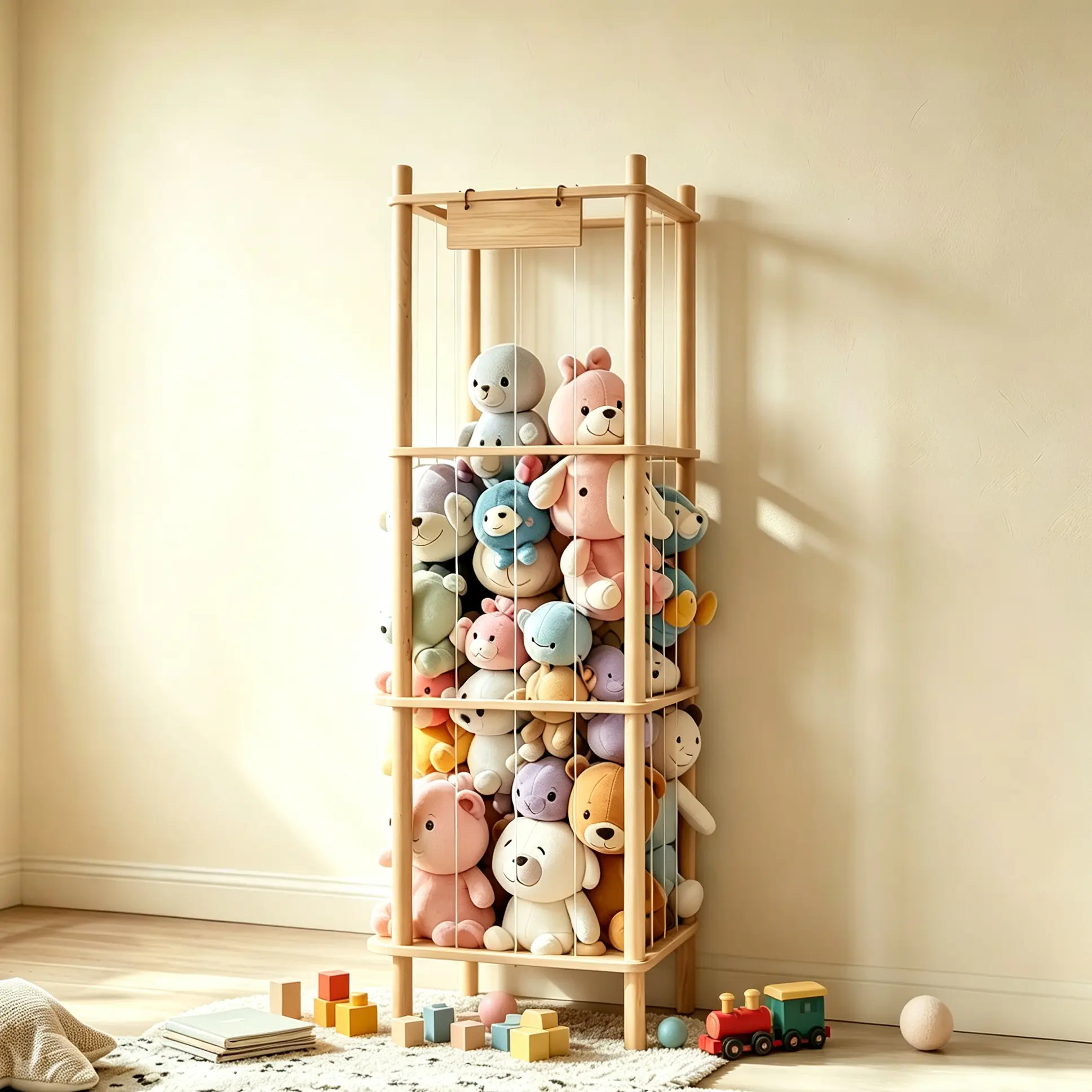 Wooden Stuffed Animal Storage Organizer, Cute Zoo Plush Toy Holder for Toddler Bedroom Playroom