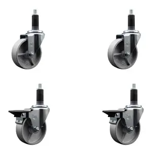 Service Caster SCC-EX20S414-SSS-2-PLB-2-118 Semi Steel Cast Iron Swivel Expanding Stem Caster with 4 in. Silver Wheels & 1.13 in. Stems - Set of 4