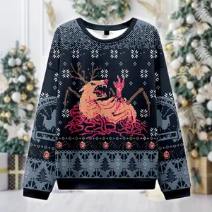 Cursed Reindeer Ugly Christmas Sweater, Creepy Deer Monster Knit Jumper, Horror Xmas Sweatshirt, Weird Holiday Gift for Him Her