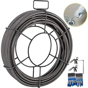 VEVOR Drain Cleaning Cable 75ft x 1/2 inch Solid Core Cable Sewer Cable, Drain Auger Cable Cleaner, Snake Clog Pipe Drain Cleaning Cable W/Four Shapes of Cutters