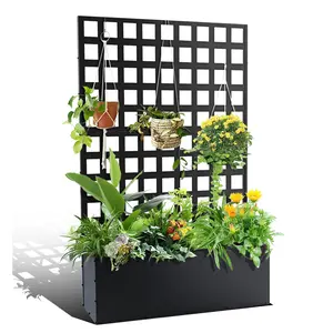 Metal Raised Garden Bed with Trellis, Galvanized Planter Box Privacy Screen for Climbing Plants & Vegetables