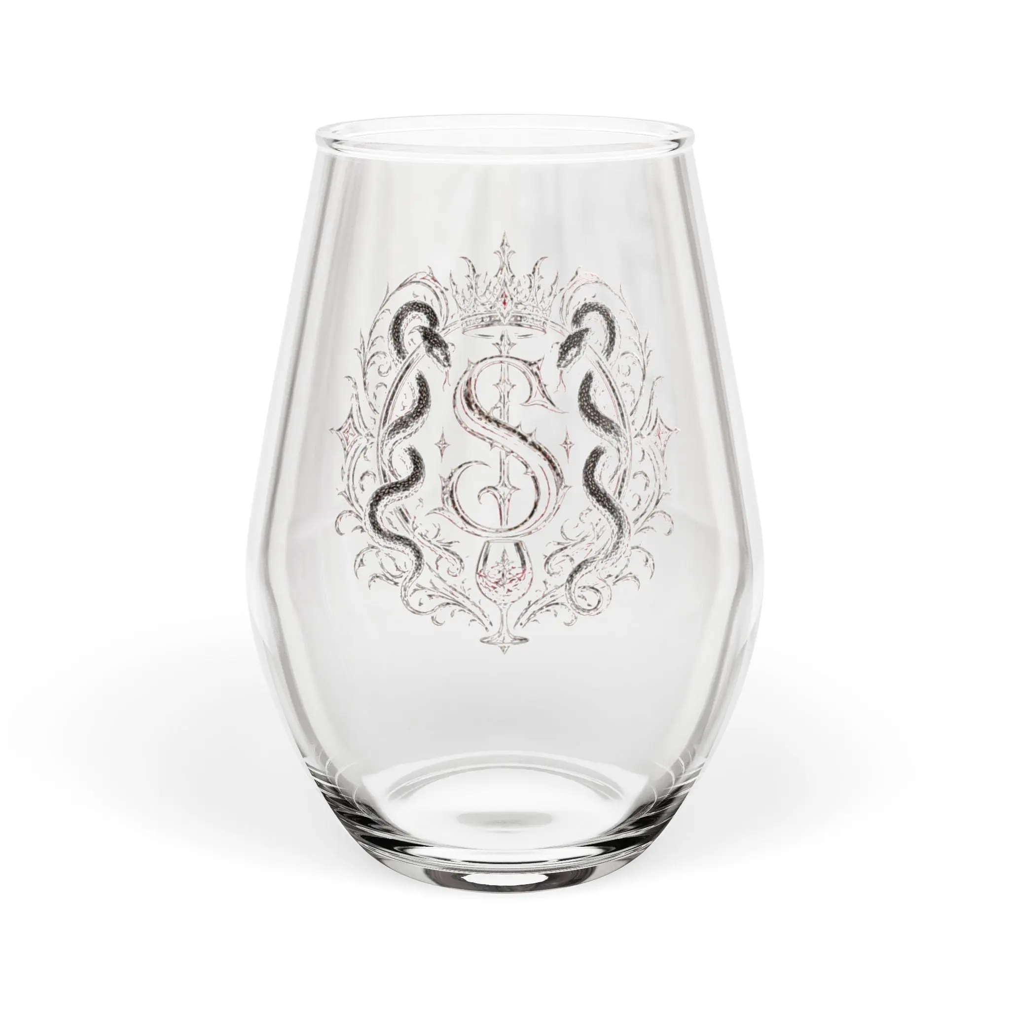 Monogrammed Crest Stemless Wine Glass — (Scaris) 11.75 oz