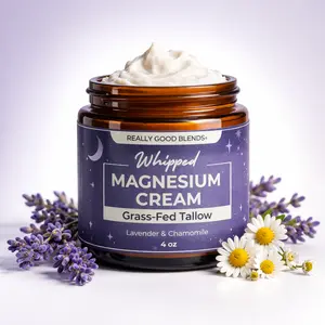 REALLY GOOD BLENDS Magnesium Cream with Grass-Fed Tallow – Soothing Muscle Relief & Sleep Support, All-Natural Night Balm for Leg Cramps, Restless Legs & Tension – 4 oz (Lavender + Chamomile)