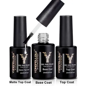 YOKEFELLOW No Wipe Gel Top Coat and Base Coat Matte Top Coat Set Hema-Free Tpo-Free Safe Formula Clear Nail Polish Quick Dry and Long Lasting 10ml/0.33fl.oz Gel Polish Base Coat Soak off UV/LED