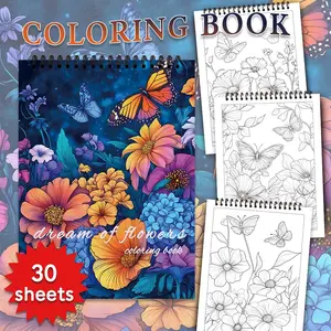 Flower Pattern Coloring Book, 30 Sheets 100gsm Thick Paper Coloring Book, DIY Painting Supplies for Stress Relief, Holiday Gift, Back to School Gift