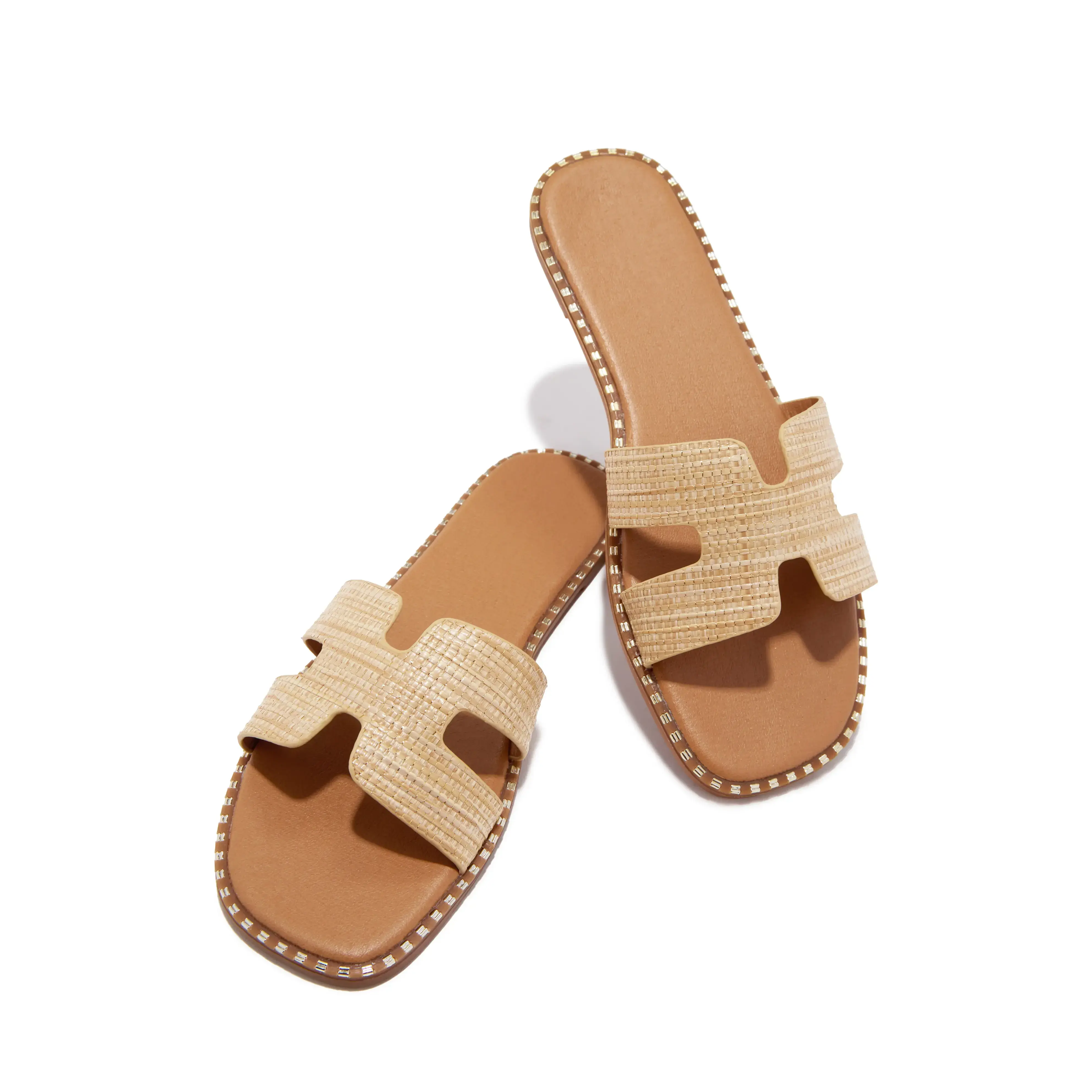 Santorini Beaches Slip On Slide Sandals - Raffia Santorini Beaches Slip On Slide Sandals - Raffia