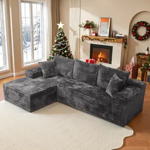 【2 Package Shipping】Oversized Chaise Lounge Sofa 106" Cloud Sectional Couch with L-Shape Chaise, Upholstered Couches for Living Room Bedroom, No Assembly Required，Modular Corduroy Cloud Velvet Couch，Convertible Loveseat Sofa Bed